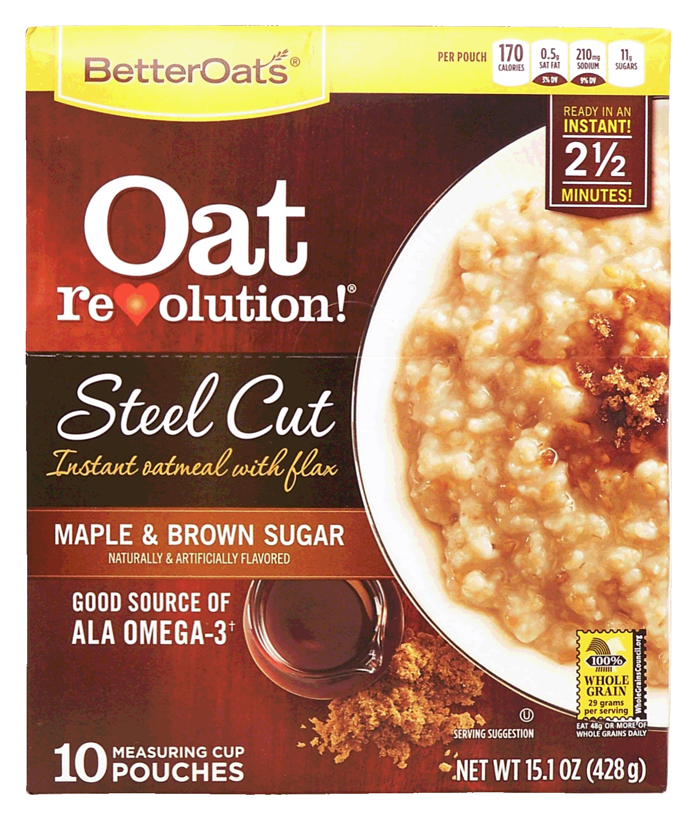 Better Oats Oat Revolution! steel cut maple & brown sugar instant oatmeal with flax, 10-measuring cup pouches Full-Size Picture